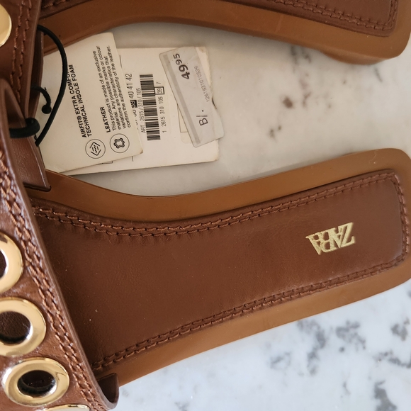 Zara Brown Slide Sandals with Gold Accents - Picture 4 of 5